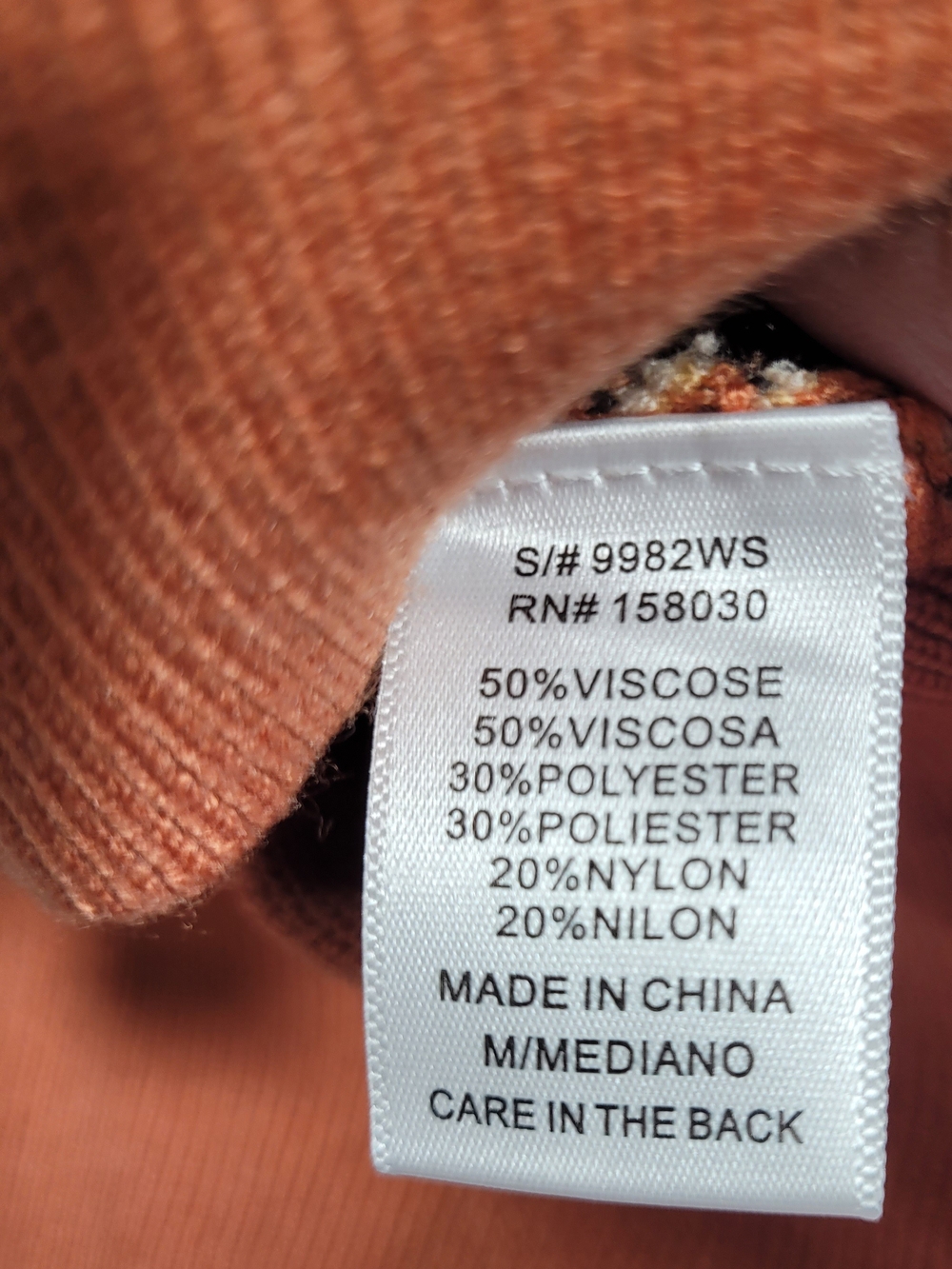 Love Tree Orange Argyle Crewneck Sweater with Black and Cream Diamonds - Picture 3 of 4